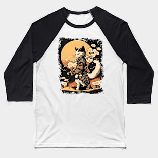 Japanese Cat Samurai Katana Sameowrai Anime Funny Baseball T-Shirt